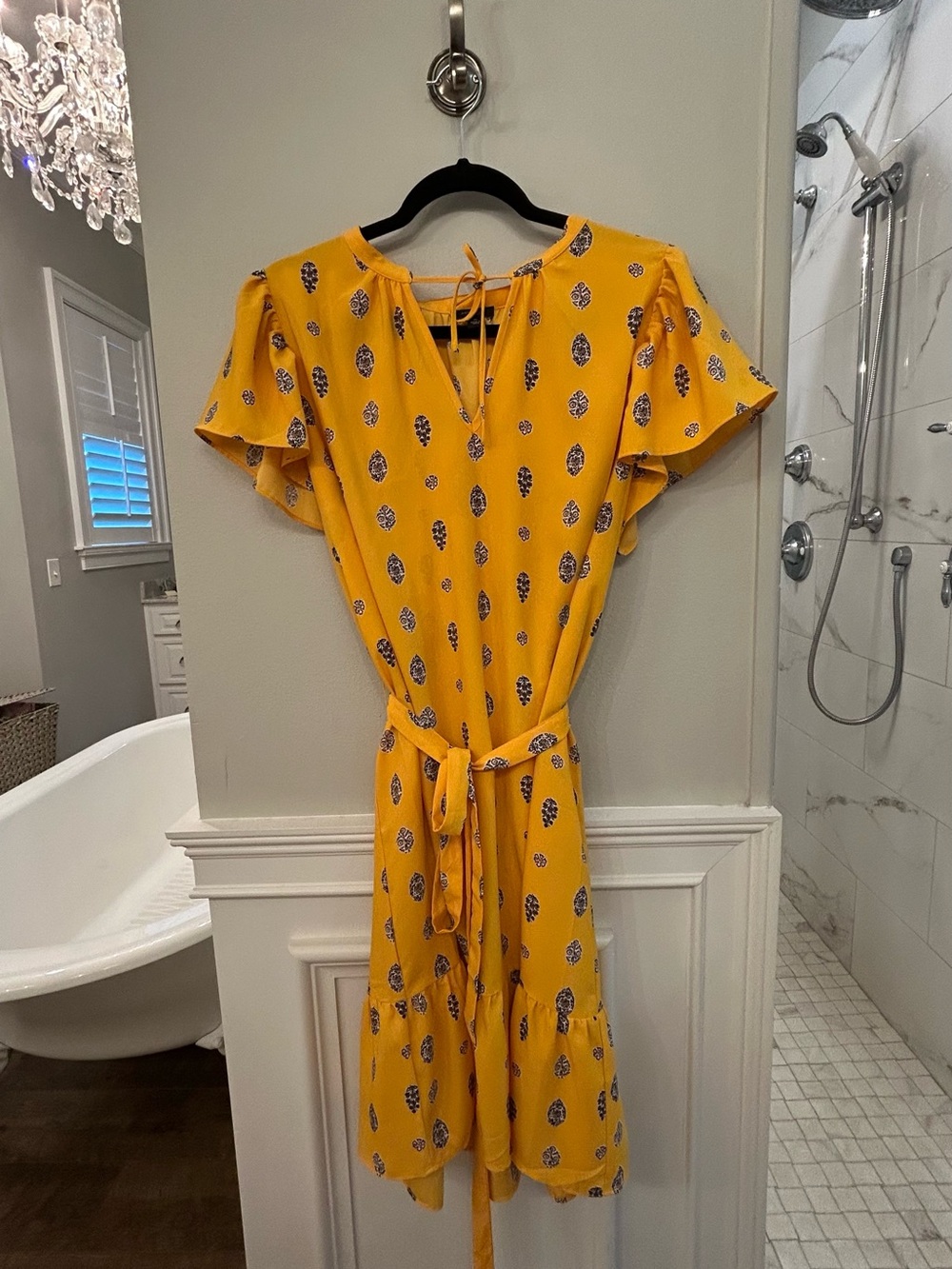 Ann Taylor Factory Yellow Floral Tie-Front Midi Dress